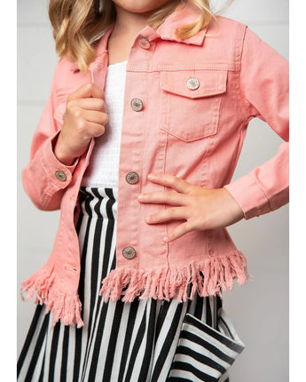 Youth Pink Fringe Denim Jacket