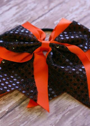 Orange & Black Sequin Cheer Bow