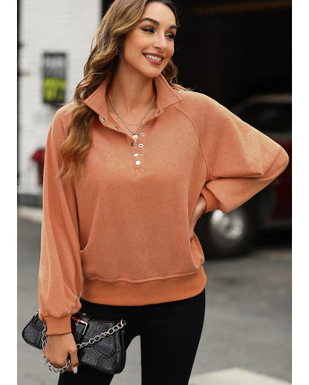 Snap Button Lantern Sleeve Sweatshirt