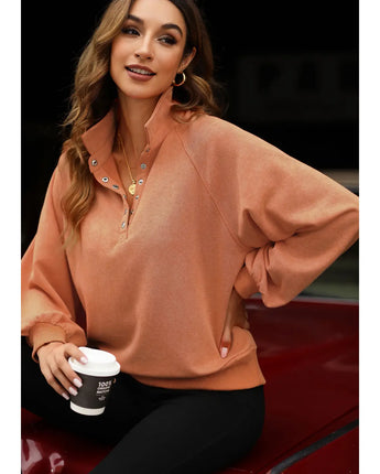 Snap Button Lantern Sleeve Sweatshirt