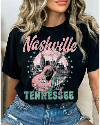 Nashville Music City Pink Guitar Tee