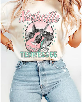 Nashville Music City Pink Guitar Tee