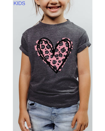 Pink Leopard Heart Youth Graphic Tee