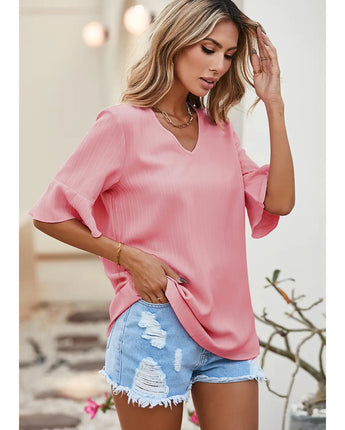 Ruffled Half Sleeve Textured Top