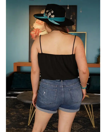Plus Dark Wash Distressed Denim Shorts