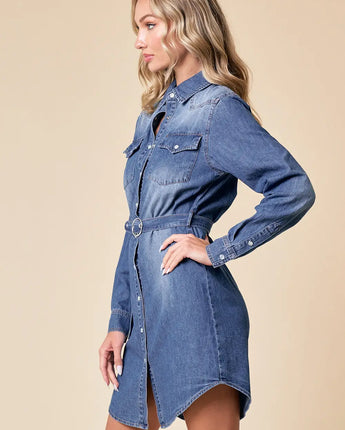 Denim Dress with Belt