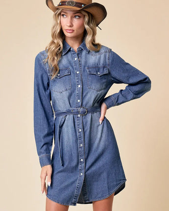 Denim Dress with Belt