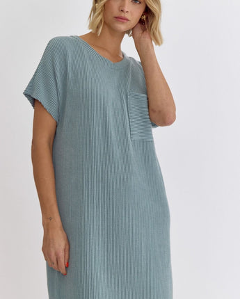 Sage Ribbed T Shirt Dress