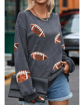 Sequin Football Corded Crewneck