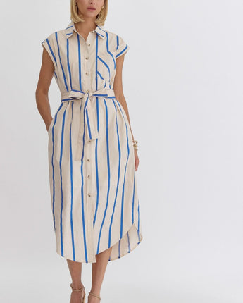 Striped Button Up Collared Dress