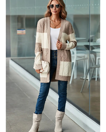 Color Block Textured Knit Open Front Cardigan