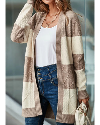 Color Block Textured Knit Open Front Cardigan